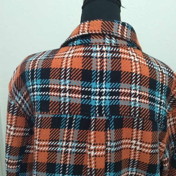 ZARA Men's Orange/Black Plaid Print Knit Long Sleeve Button Down Flannel-Size M - Picture 5 of 11